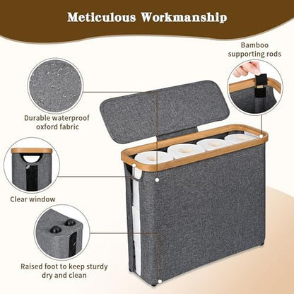 Toilet Paper Storage Basket with Lid - The Ultimate Bathroom Organizer, Free Standing Toilet Paper Holder for Up to 9 Mega Rolls, Toilet Tissue Storage Bin with Handle for RV Closet, Grey