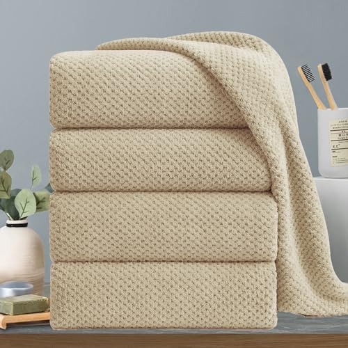 Extra Large Bath Towels Set 35x70 Inches - Beige Luxury 600 GSM Oversized Bath Sheet Towel,Ultra Soft Microfiber - Quick Dry,Highly Absorbent Shower Towels Spa Hotel Bathroom Towel Set (4-Pack)