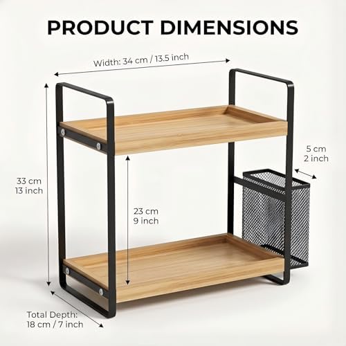 LEMIKKLE 2-Tier Wood Bathroom Counter Organizer with Basket,Waterproof Vanity Perfume Skincare Storage for Bathroom, Kitchen, Dresser