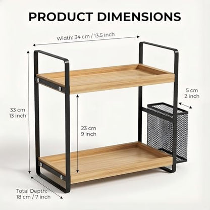 LEMIKKLE 2-Tier Wood Bathroom Counter Organizer with Basket,Waterproof Vanity Perfume Skincare Storage for Bathroom, Kitchen, Dresser