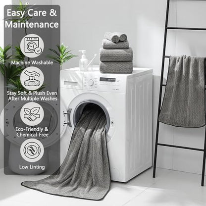 Ycosy 18 Piece Bath Towels Set,100% Microfiber Family Bathroom Towel with Hanging Loops-6 Bath Towels,6 Hand Towels,6 Washcloths,Quick Dry Highly Absorbent Shower Towel for Bathroom,Hotel,Spa-Brown