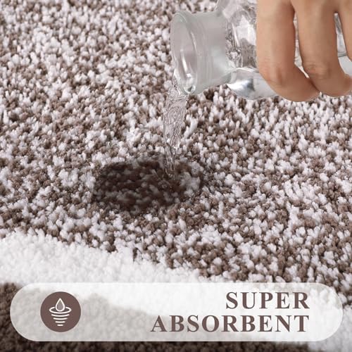 Pauwer 3 Piece Bathroom Rug Set, Non Slip Washable Bath Mat, Coffee