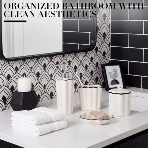 Zhehao 4 Pcs Scalloped Ceramic Bathroom Accessories Set,8.5 Inch, Black