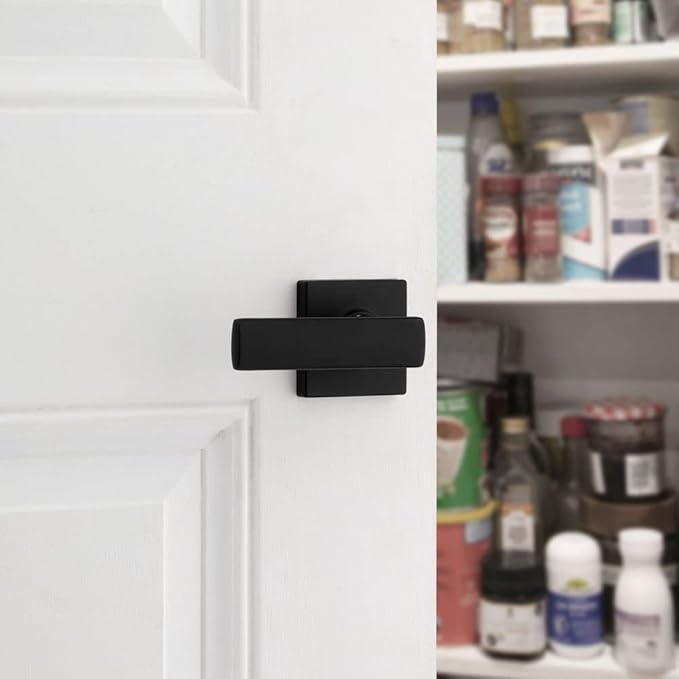 Kwikset Breton Dummy Door Handle 2 Pack, Single Sided Lever for Closets, French Double Doors, and Pantry, Matte Black Non-Turning Reversible Interior Push/Pull Lever, with Microban Protection