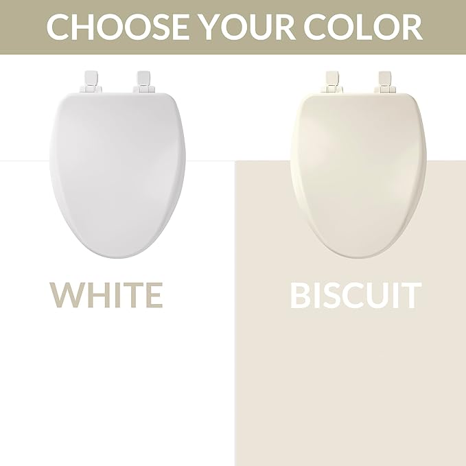 Bemis Alesio II Slow Close Toilet Seat, Easy Clean Hinges and Adjustable Perfect Fit Wood Seat, Made in USA, Elongated, White