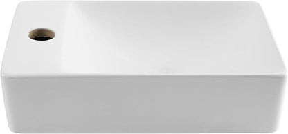 JONATHAN Y SNK1004A-L Felix 15 in. W x 8 in. D Modern Wall Mounted Rectangular Ceramic Mini Sink Basin, Left-Side Faucet, White