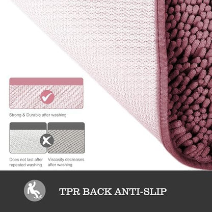 Yeaban Chenille Dusty Rose Bathroom Rug 17"x24", Non-Slip Rubber Backing