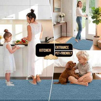 OLANLY Thick Chenille Bathroom Runner Rugs Mats 44x24, Airy Blue