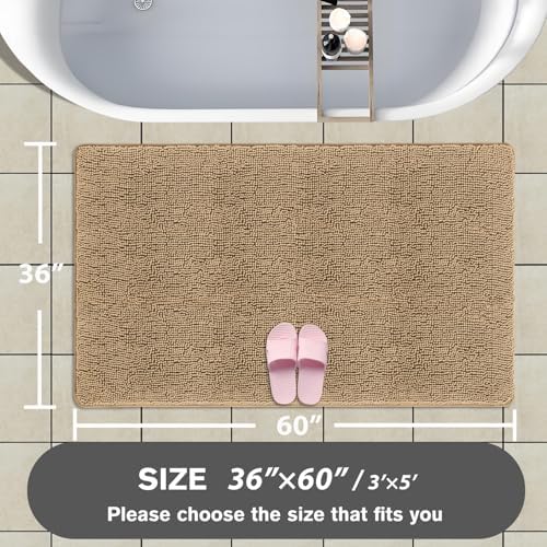 Bathroom Rugs 36 x 60 Inch – Extra Large Bath Mat | Absorbent and Washable Thick Chenille Bath Rugs Non-Slip Runner Rug for Bathroom, Shower, Tub(Beige)