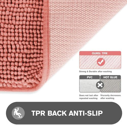 Bathroom Runner Rug 24 x 60 Inch – Extra Large Long Bath Mat | Absorbent and Washable Thick Chenille Bath Rug Non-Slip Runner Rug for Bathroom, Shower, Sink(Coral)