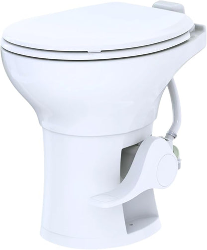 SEAFLO Residential Height Camper/RV Toilet with Elongated Ceramic Bowl, 19” Standard Height, Gravity Flush System, Foot Pedal Operation, Soft Close Seat, 4-Year Warranty