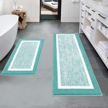 Pauwer Bathroom Rugs Sets 2 Piece, Non Slip Washable Bath Mat, Teal