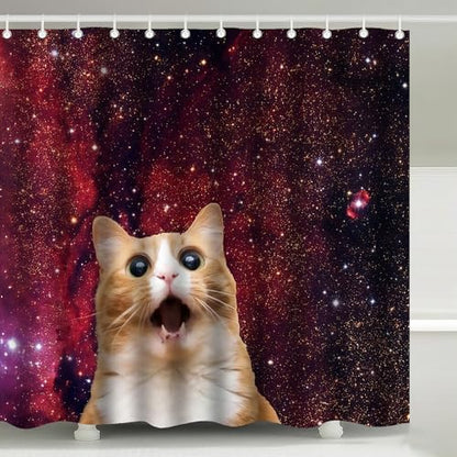 Funny Ginger Cat Red Galaxy Nebula Shower Curtain with Hooks 72 x 72 Inches