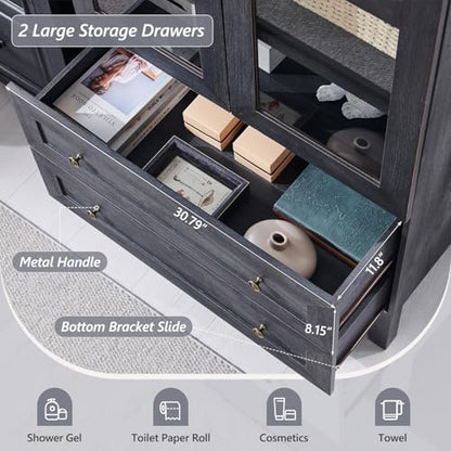 71" Tall Arched Bathroom Storage Cabinet, 4-Tier Wooden Bathroom, Dark Grey