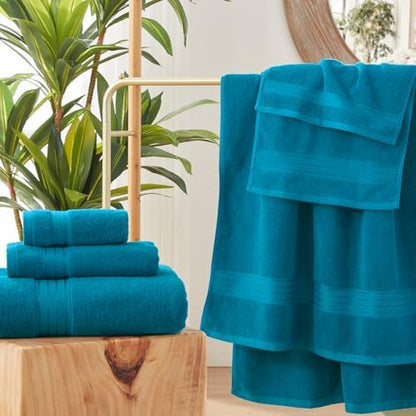COZYART Luxury Bath Towel Set 6 Pcs Teal/Peacock Blue 100% Turkish Cotton