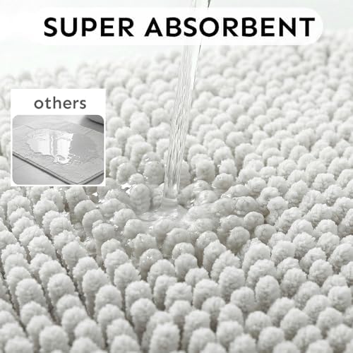 Secura Bathroom Rugs 47x28, Ultra Soft Chenille Bath Mat, Super Absorbent & Quick Dry Bathroom Mat, Non Slip Machine Washable Bath Rugs for Tub, Shower, Home Decor Accessories (White)