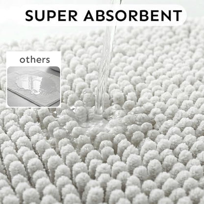 Secura Bathroom Rugs 47x28, Ultra Soft Chenille Bath Mat, Super Absorbent & Quick Dry Bathroom Mat, Non Slip Machine Washable Bath Rugs for Tub, Shower, Home Decor Accessories (White)
