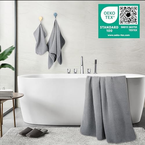 POLYTE 430 GSM Poly Blend Microfiber Quick Dry Waffle Bath Towel Set of 6
