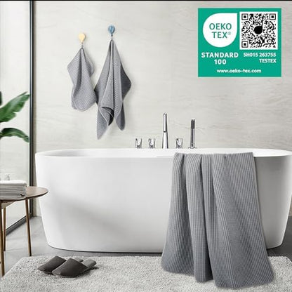 POLYTE 430 GSM Poly Blend Microfiber Quick Dry Waffle Bath Towel Set of 6
