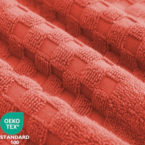 Feather & Stitch 100% Cotton 625 GSM Bath Towel Set of 6, Ultra Soft Highly Absorbent 2 Bath Towels, 2 Hand Towels & 2 Washcloth - Luxury Quick Dry Shower Towels (Coral)