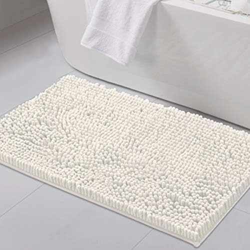 H.VERSAILTEX Bathroom Rugs Non Slip Luxury Chenille Bathroom Mat 20x32 Extra Soft and Absorbent Shaggy Rugs Washable Dry Fast Area Carpet Mats for Bath Room, Tub - Ivory