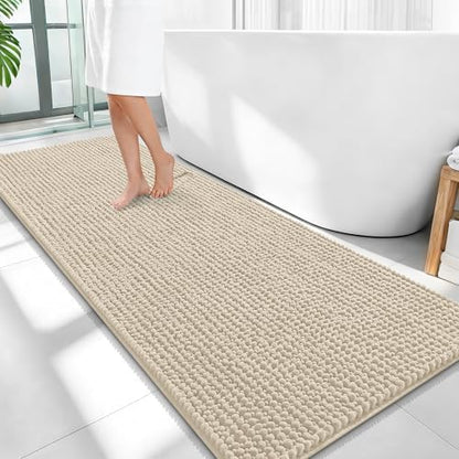 OLANLY Thick Chenille Bathroom Runner Rugs 59x24, Absorbent Bath Mat, Sand