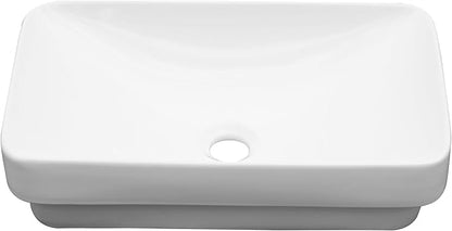 Lordear Vessel Sink Bathroom Semi Recessed Sink 19 x 12 Inch Rectangular White Ceramic Vessel Sink Modern Vanity Sink Bath Wash Sinks Bowl Above Counter Basin