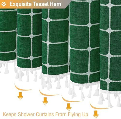 BTTN Emerald Green Boho Farmhouse Linen Heavy Duty Shower Curtain, 72x72
