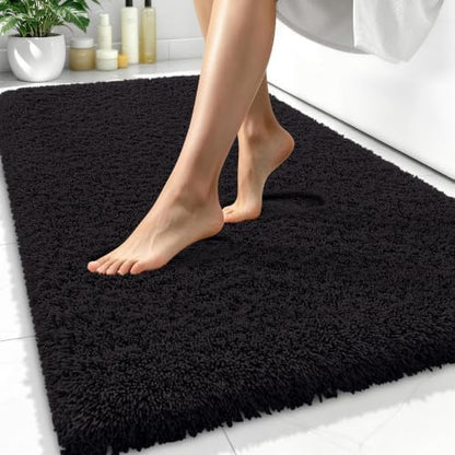 OLANLY Microfiber Bathroom Rugs 34x21, Ultra Soft Absorbent Bath Mat, Black