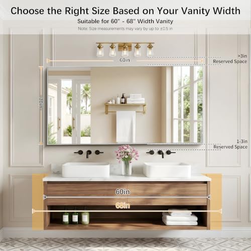 DESBING 30" x 60" Bathroom Mirror, Silver Metal Frame Wall Mirror