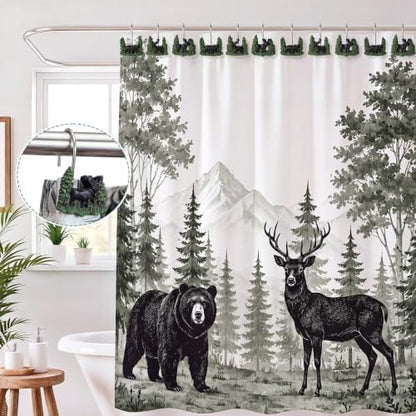 Roowest 12 Pcs Farmhouse Shower Curtain Hooks Wildlife Animal Bear Deer