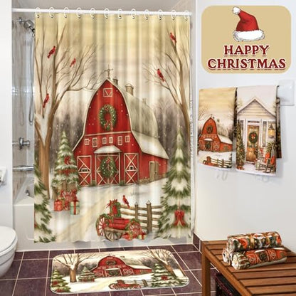 FuWeave 8 Pcs Christmas Shower Curtain Set for Bathroom Decor