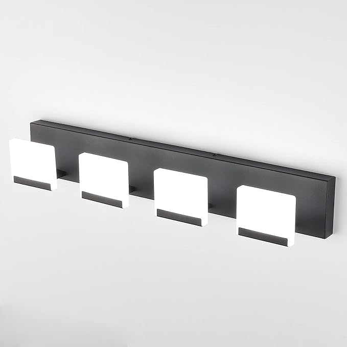 Ralbay 4 Light Black Bathroom Vanity Light Fixtures Acrylic Matte Black Vanity Light Fixtures LED Modern Bathroom Vanity Lights Over Mirror