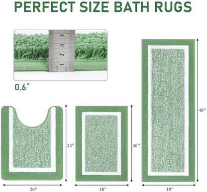 Pauwer Bathroom Rugs 3 Piece Set, Non Slip Washable Bath Mat, Green
