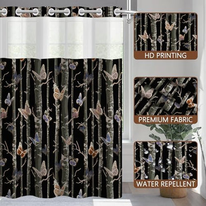 No Hook Shower Curtain with Snap in Liner 71x74 Inch