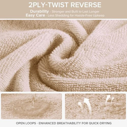 Comfort Spaces 12 Pc Towel Set, 100% Cotton Zero Twist, Beige Tan