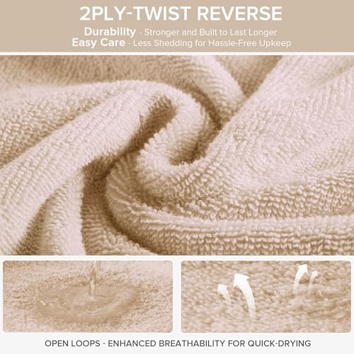 Comfort Spaces 6 Pc Towel Set, 100% Cotton Zero Twist, Beige Tan