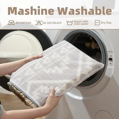 PADOOR-Waffle Bathroom Runner 24"x72", Super Absorbent Bath Mats for Bathroom, Machine Washable Non Slip Bath Rug with Tassels, Soft Bath Mat for Laundry Room, Bedroom, Brown & Cream, 2'x 6'