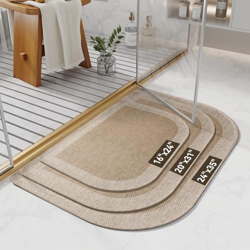 YDKGL Half Circle Bath Mat, Non Slip Thin Bathroom Rugs, Brown 16x24