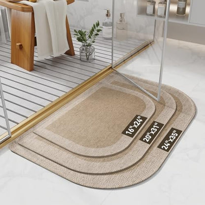 YDKGL Half Circle Bath Mat, Non Slip Thin Bathroom Rugs, Brown 16x24
