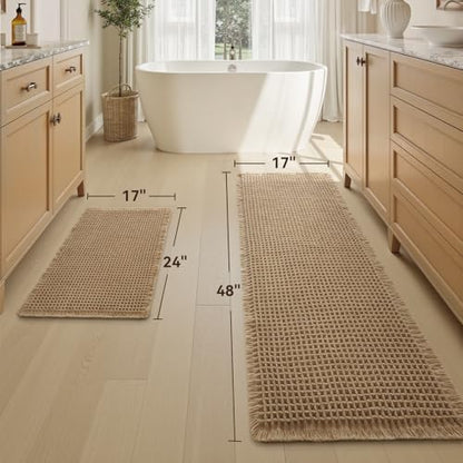 Upgraded Waffle Bath Mat Set of 2 Absorbent Bathroom Mat 17"x24" + 17"x48"