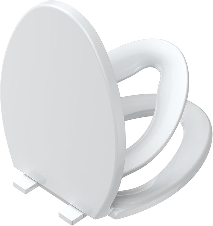 19" Elongated Toilet Seat with Built-In Toddler Seat, Quiet-Close Potty Training Seat for Family, Quick-Release & Grip-Tight Bumpers, Quick-Attach Hardware, White