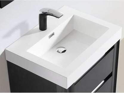 Dowell 24" Bathroom Sink,Single Bowl Vanity Basin,Rectangular Drop-In Bathroom Sink with Overflow,White-000 2418BP