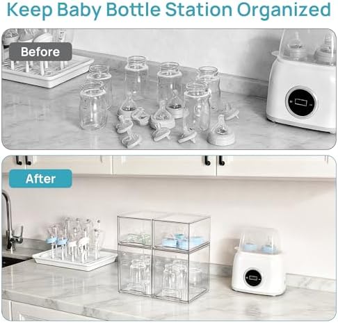 Vtopmart Clear Stackable Storage Drawers Set of 4, Baby Bottle Organizer