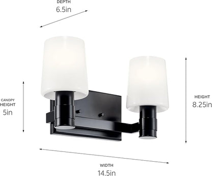 Kichler Adani 2-Light Vanity, Modern Light with Opal Glass in Black, Bathroom or Powder Room (8.25" x 14.5"), 55175BK