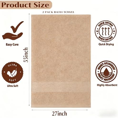 Microfiber Bath Towels Set of 2 - Ultra Soft, Highly Absorbent & Fast Drying Bath Towels, Vacuum Compressed for Storage, Lint-Free & Skin-Friendly for Women, Kids, Sensitive Skin (27x54 Inches)