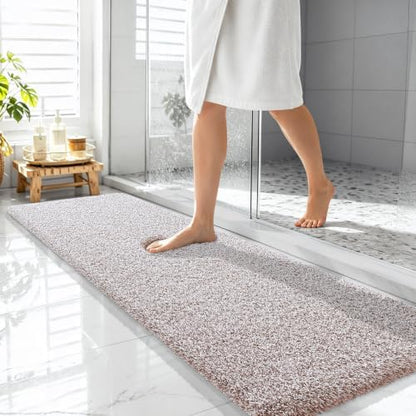 OLANLY Microfiber Bathroom Rugs 59x20, Quick Dry Bath Mat, Mocha and White