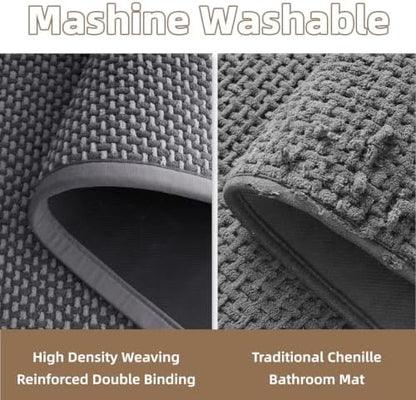 PADOOR-Bath Mat-Super Absorbent Chenille Bathroom Mats-Rubber Backed Bath Mats for Bathroom Non Slip, Easy Clean Bathroom Rugs Front of Bathtub,Shower Room,Sink-20×32, Grey&Darkgrey