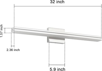 SineRise 32-Inch LED Modern Bathroom Vanity Light Bar, Chrome Modern Acrylic Bathroom Wall Lighting Fixtures Over Mirror (Cool White 6000K)