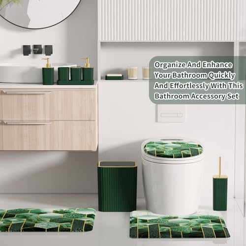 XLHOMO Bathroom Set - 26PC Bathroom Set with Shower Curtain and Rugs, Bathroom Accessory Set, Dark Green Bathroom Accessories Set, Trash Can & Soap Dispenser